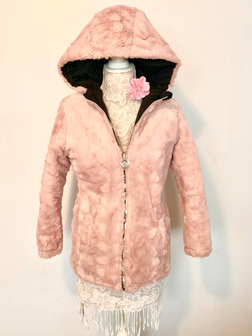 DKNY Pink Reversible Faux Fur Jacket